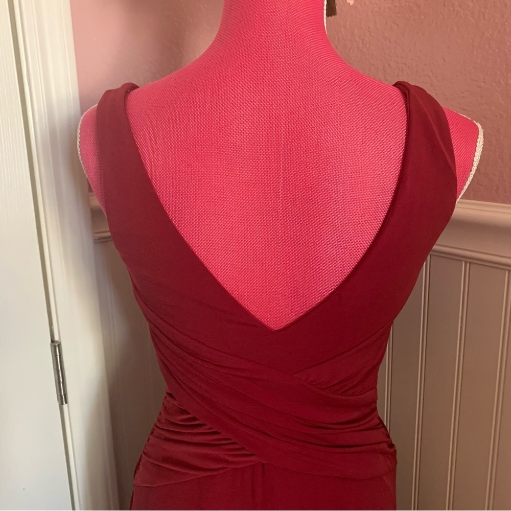 Red Stretchy Nylon Formal Gown with Gathered Waist, roughly size M - Picture 8 of 8